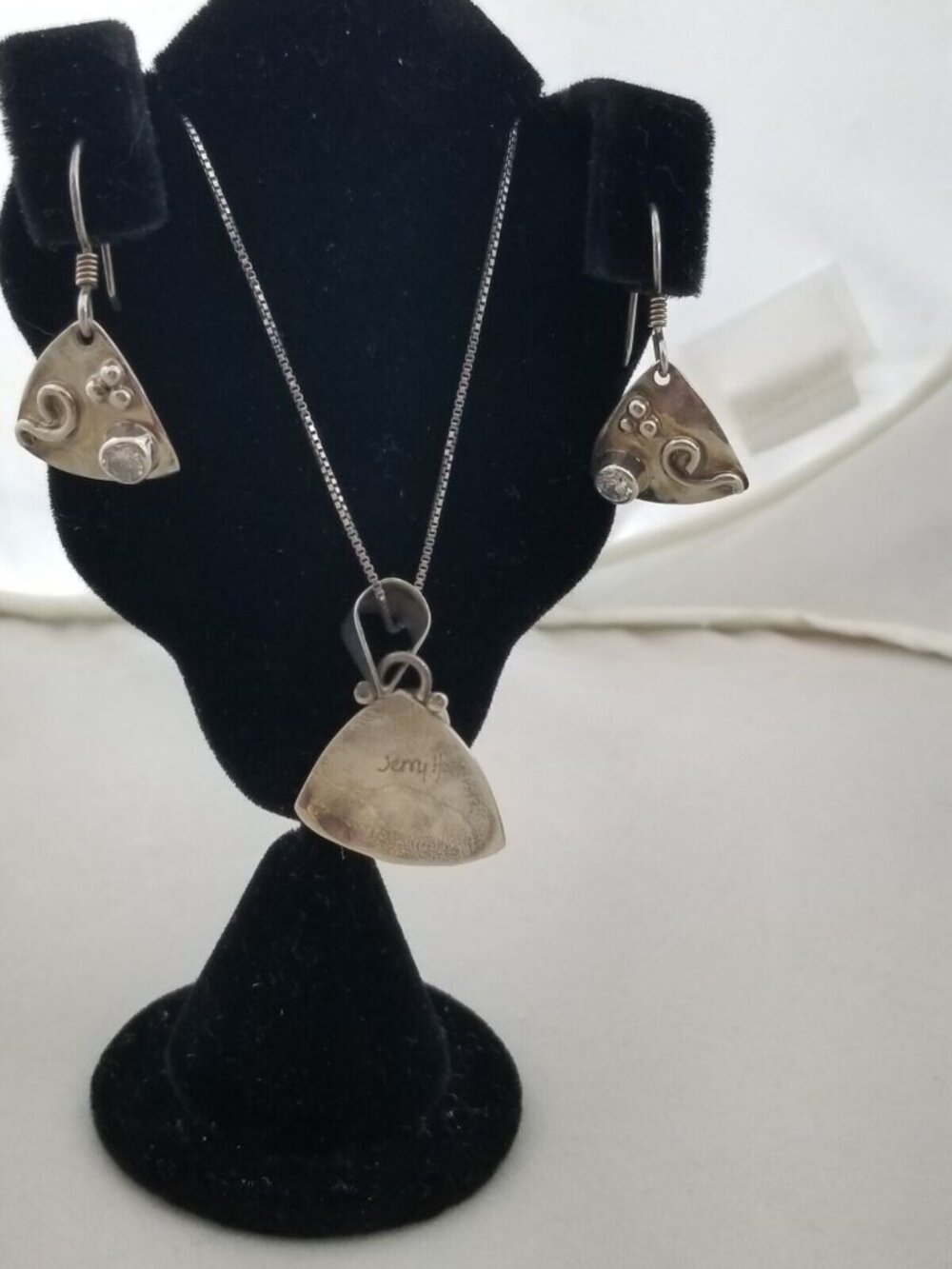 Necklace Earrings Set Round Lab Diamonds 16" Silver Chain weight 10 Gr Jewelry - Picture 10 of 16